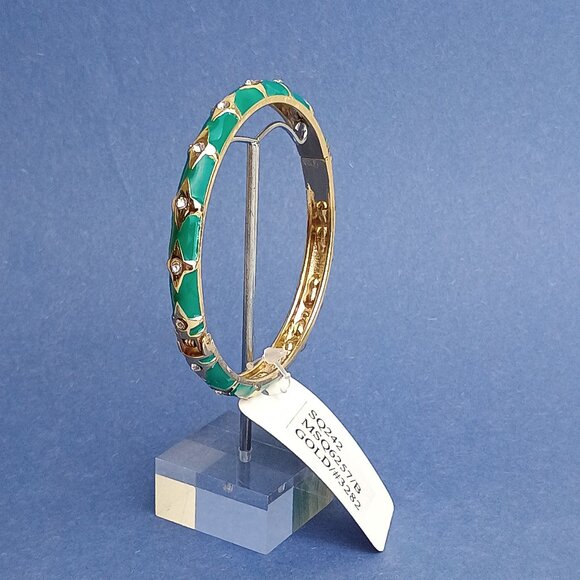 Quadruple Star Pattern Emerald Green Enamel Hinge Bangle Skinny Bracelet - Picture 5 of 5
